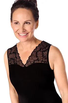 Amoena Pocketed Mastectomy Velvet Lace Top - Black 45065