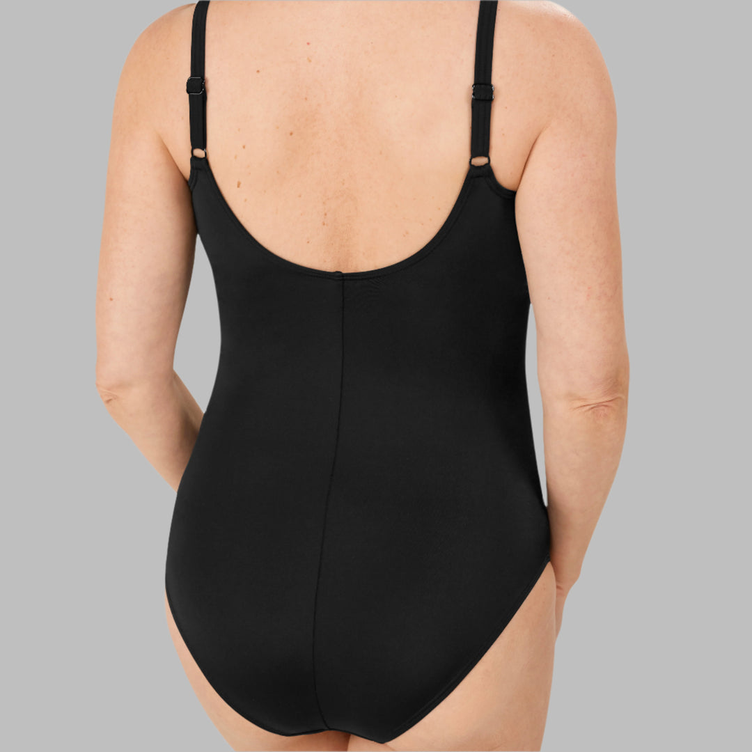 Amoena Mykonos One Piece Pocketed Mastectomy Swimsuit - Black/White/Beige - 71608