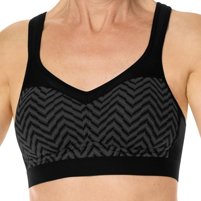 Amoena Jolie Non-Wired Sports  Pocketed Mastectomy Bra - High Support - Black/Grey 44872
