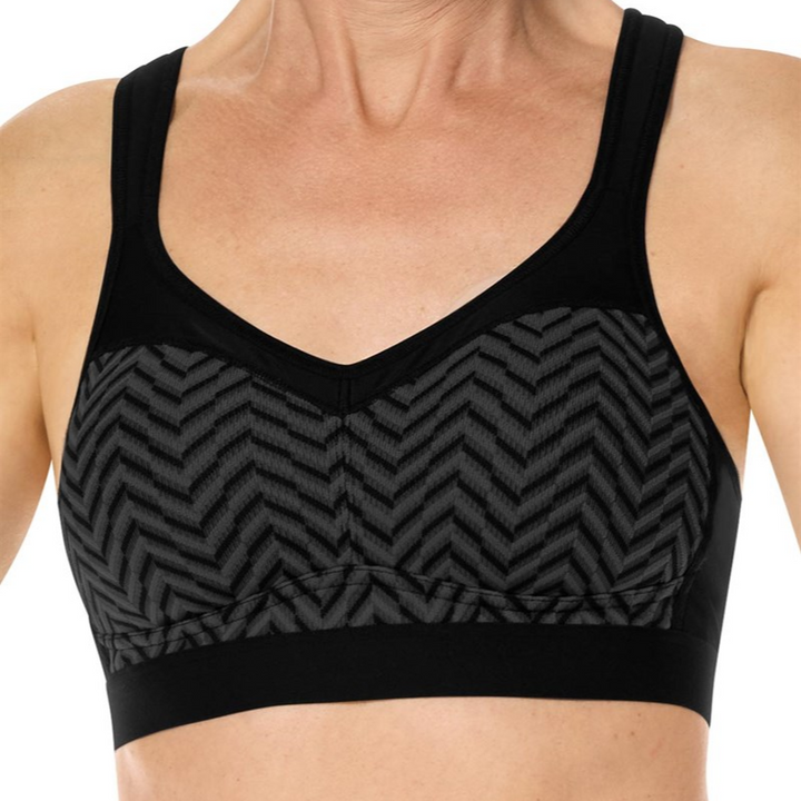 Amoena Jolie Non-Wired Sports  Pocketed Mastectomy Bra - High Support - Black/Grey 44872