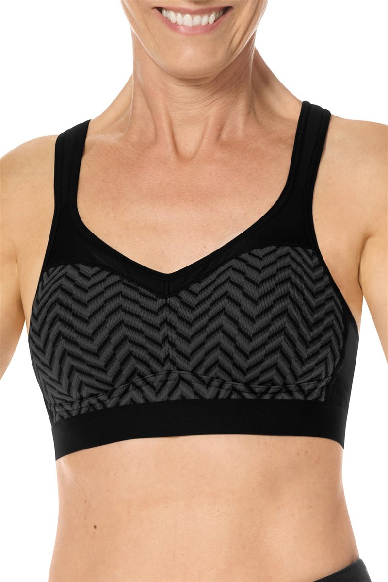 Amoena Jolie Non-Wired Sports  Pocketed Mastectomy Bra - High Support - Black/Grey 44872