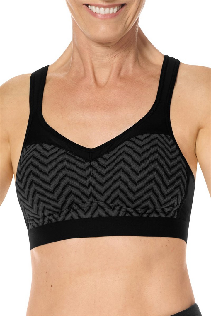 Amoena Jolie Non-Wired Sports  Pocketed Mastectomy Bra - High Support - Black/Grey 44872