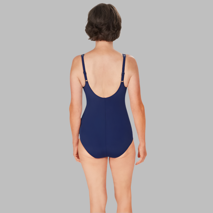 Amoena Asian Garden Full Bodice Pocketed Mastectomy Swimsuit - blue/white- 71585
