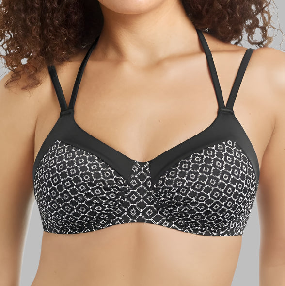 Amoena Ayon Soft Pocketed Mastectomy Bra Bikini Top - Black/White 71117