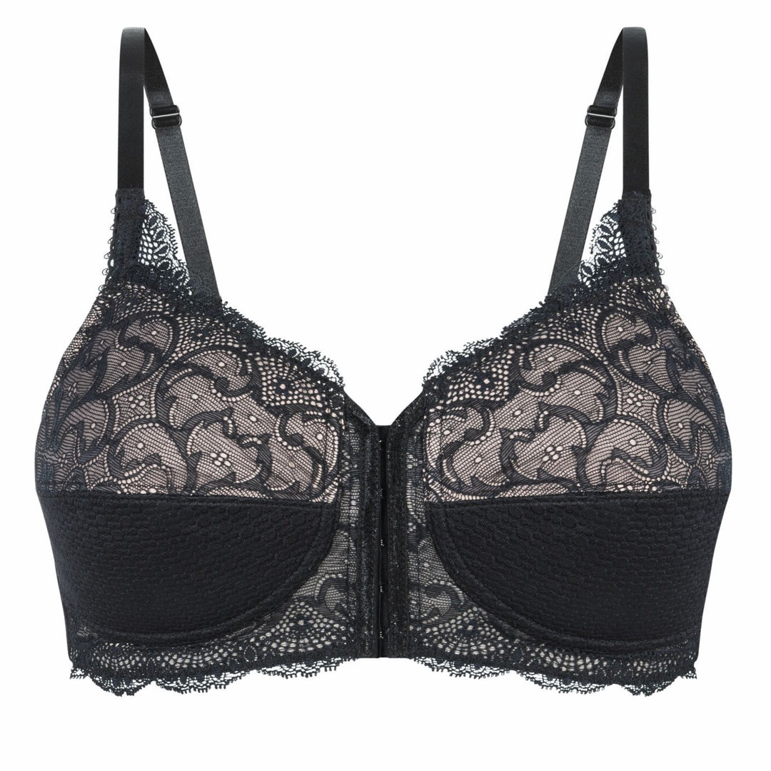 Amoena Ellen Pocketed Mastectomy Non Wired Front and Rear Opening Bra - Black Nude  44245