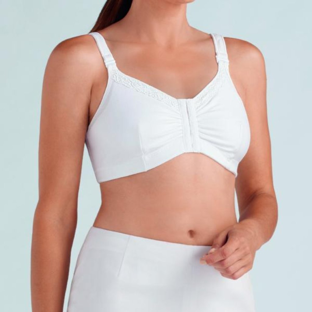 Amoena Hannah Wire free Front Closure Pocketed Mastectomy Bra - White 2160