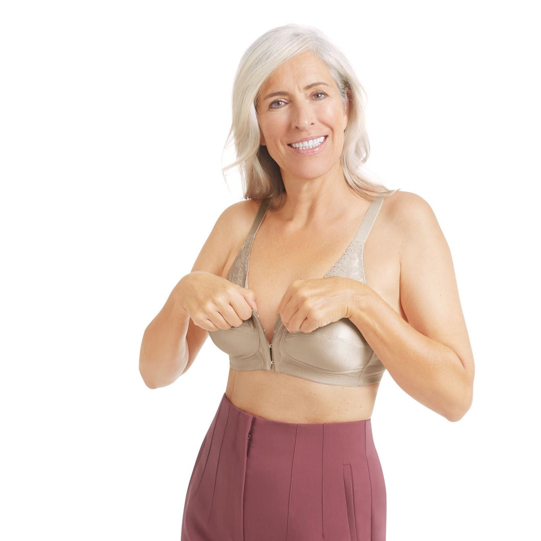 Amoena Nancy Wirefree Front Fastening Pocketed Mastectomy Bra - Light Sand 44739