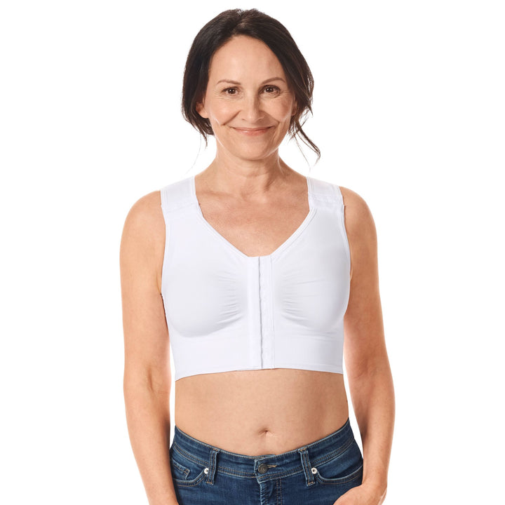 Amoena Lymph Flow Long Non-Wired Bra with Front Closure - White 44813
