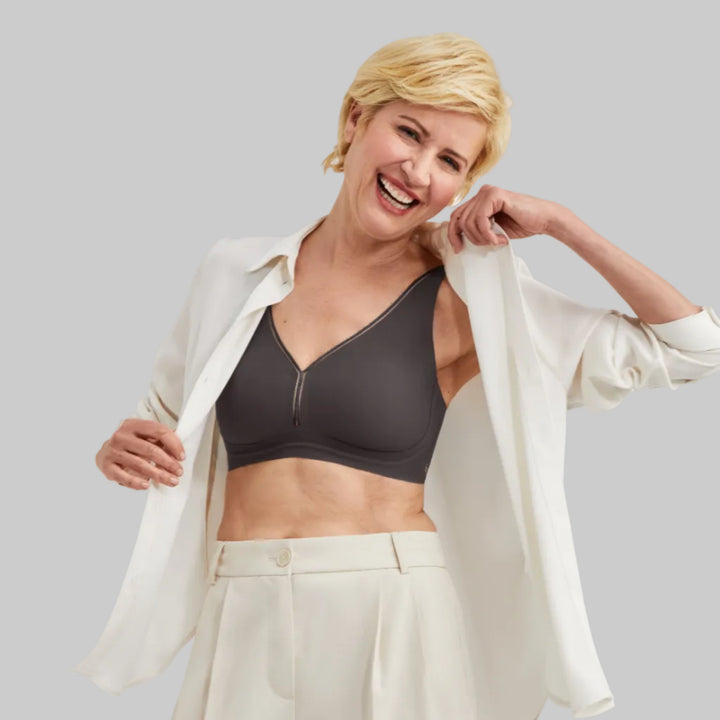Amoena Wave Flow Pocketed Padded Mastectomy Bra - Anthracite 45144