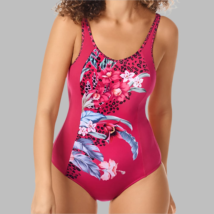 Amoena Cozumel Half-Bodice Pocketed Mastectomy Swimsuit - Deep Pink/Multi 71715