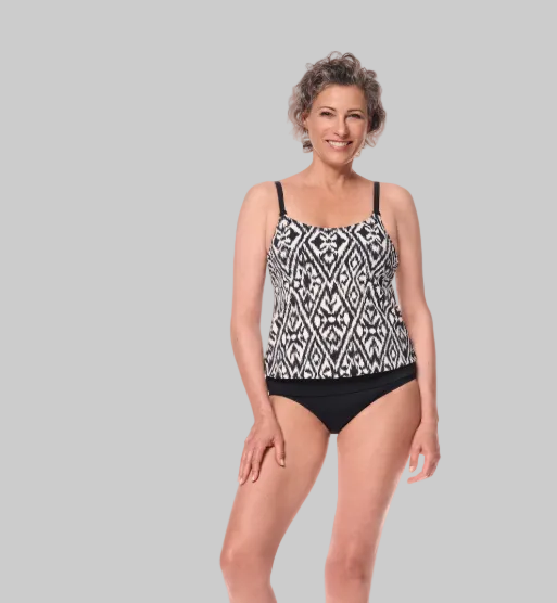 Amoena Salta Tankini Mastectomy Pocketed Swimsuit -Black/ off white 71781