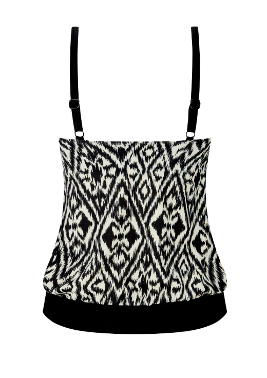 Amoena Salta Tankini Mastectomy Pocketed Swimsuit -Black/ off white 71781