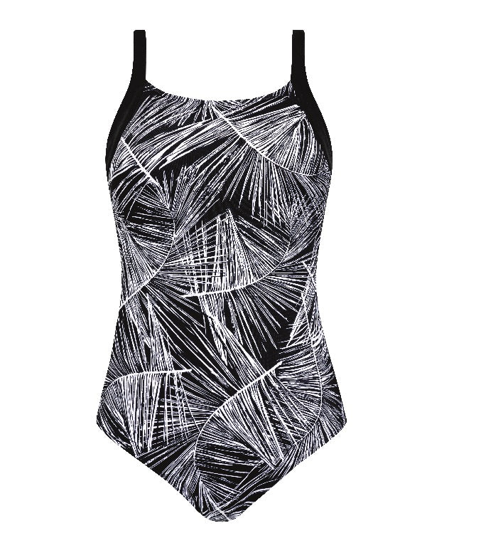 Amoena Florida Mastectomy One-Piece Swimsuit - Black/White/Silver 71342