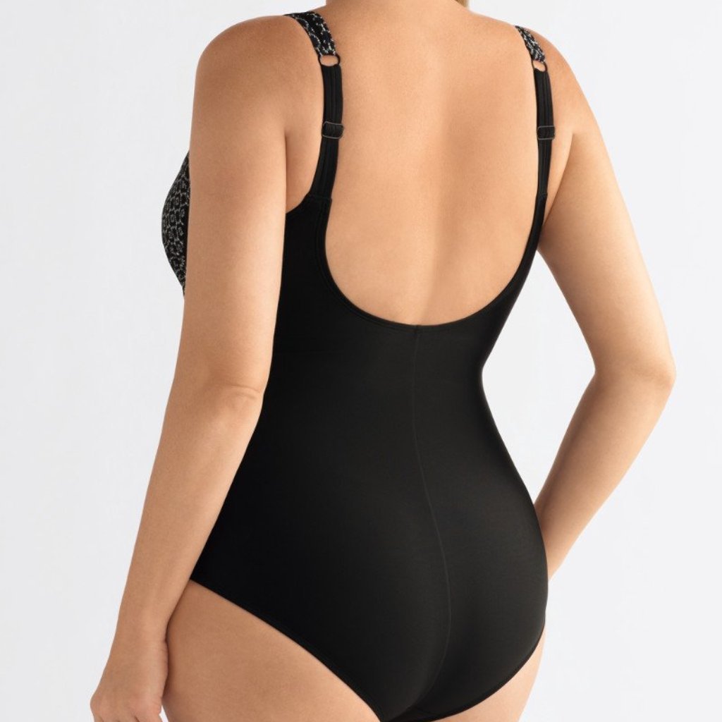 Amoena Ayon Highback One Piece Swimsuit - Black and White 71112