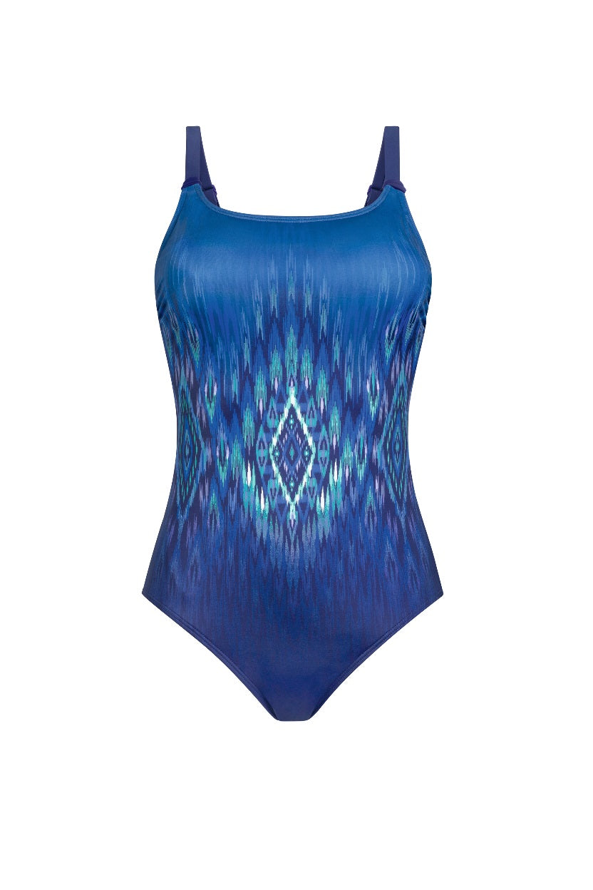 Amoena Rome One-Piece Mastectomy Swimsuit - Navy/Turquoise 71379